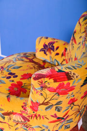 Yellow Bird Of Paradise Floral Cotton Velvet Armchair