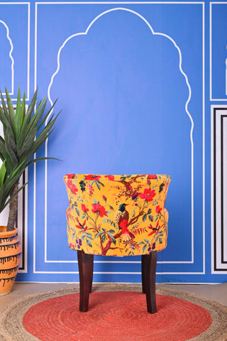 Yellow Bird Of Paradise Floral Cotton Velvet Armchair