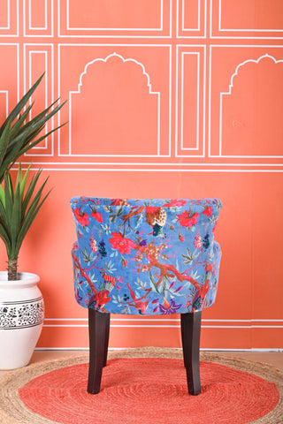 Blue Bird Of Paradise Floral Cotton Velvet Armchair