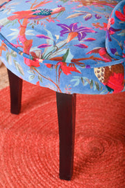 Blue Bird Of Paradise Floral Cotton Velvet Armchair