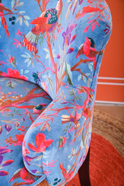 Blue Bird Of Paradise Floral Cotton Velvet Armchair