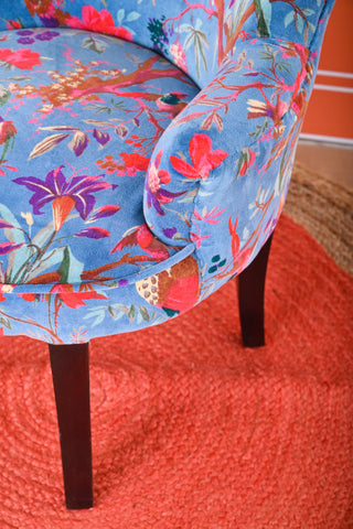 Blue Bird Of Paradise Floral Cotton Velvet Armchair