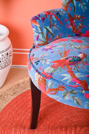 Blue Bird Of Paradise Floral Cotton Velvet Armchair