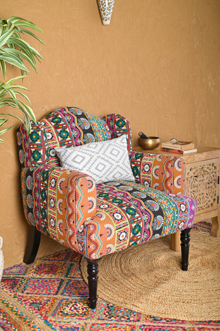 Multi Stripe Patch Hand Embroidered Floral Armchair