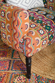 Multi Stripe Patch Hand Embroidered Floral Armchair