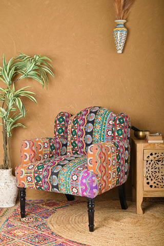 Multi Stripe Patch Hand Embroidered Floral Armchair