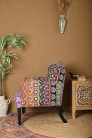 Multi Stripe Patch Hand Embroidered Floral Armchair