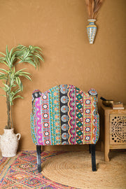 Multi Stripe Patch Hand Embroidered Floral Armchair