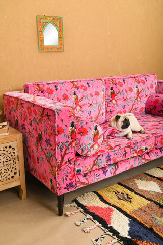 Pink Bird of Paradise Velvet Sofa