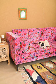 Pink Bird of Paradise Velvet Sofa