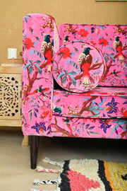 Pink Bird of Paradise Velvet Sofa