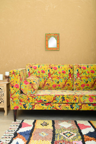 Yellow Bird of Paradise Velvet Sofa