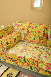 Yellow Bird of Paradise Velvet Sofa