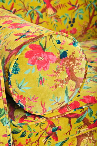 Yellow Bird of Paradise Velvet Sofa