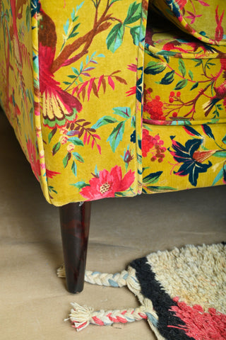 Yellow Bird of Paradise Velvet Sofa