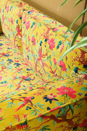 Yellow Bird of Paradise Velvet Sofa