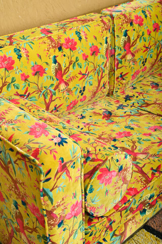 Yellow Bird of Paradise Velvet Sofa