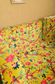 Yellow Bird of Paradise Velvet Sofa