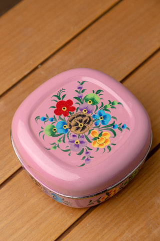 Hand Painted Pink Floral Sandwich Tin