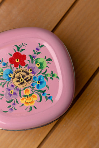 Hand Painted Pink Floral Sandwich Tin