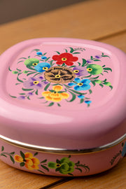 Hand Painted Pink Floral Sandwich Tin