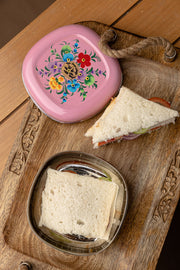 Hand Painted Pink Floral Sandwich Tin