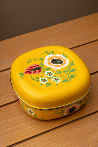 Hand Painted Yellow Floral Sandwich Tin