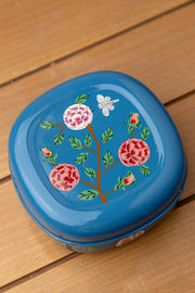 Hand Painted Blue Floral Sandwich Tin