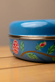 Hand Painted Blue Floral Sandwich Tin