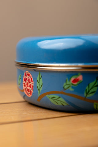 Hand Painted Blue Floral Sandwich Tin