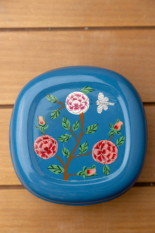 Hand Painted Blue Floral Sandwich Tin