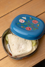 Hand Painted Blue Floral Sandwich Tin