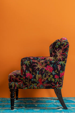 Black Bird of Paradise Velvet Armchair