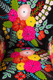 Black Embroidered Floral Armchair