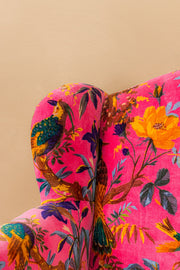 Pink Bird of Paradise Velvet Armchair