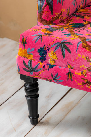 Pink Bird of Paradise Velvet Armchair