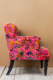 Pink Bird of Paradise Velvet Armchair