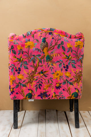 Pink Bird of Paradise Velvet Armchair