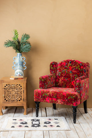 Red Bird of Paradise Velvet Armchair