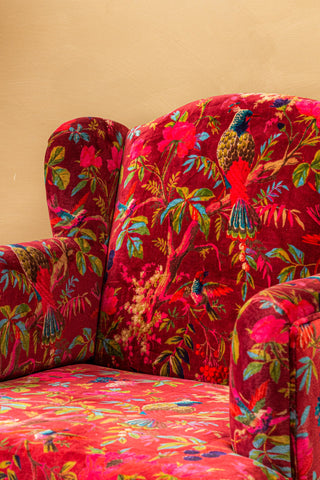 Red Bird of Paradise Velvet Armchair