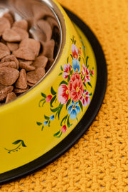 Hand Painted Green Floral Pet Bowl