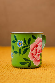 Hand Painted Green Floral Stainless Steel Mug