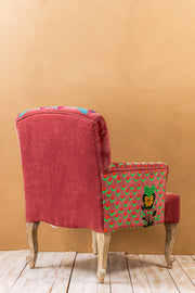 Pastel Pink Embroidered  Velvet Armchair