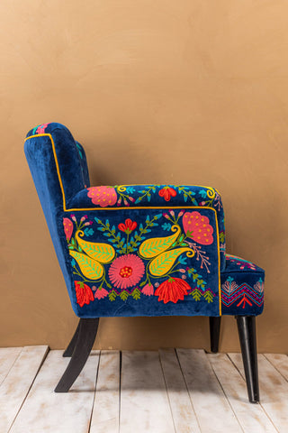 Royal Blue Embroidered Bloomberg Velvet Armchair