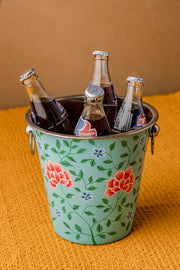 Hand Painted Turquoise Floral Beer Bucket