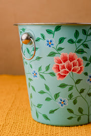 Hand Painted Turquoise Floral Beer Bucket