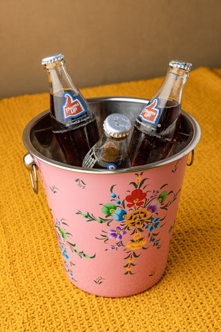 Hand Painted Pink Floral Beer Bucket