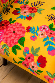 Yellow Floral Embroidered  Velvet Armchair