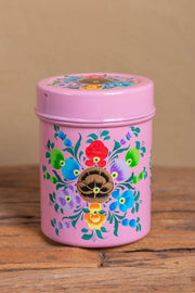 Hand Painted Pink Floral Stainless Steel Canister