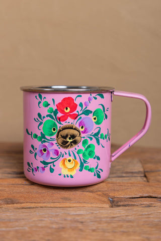 Hand Painted Pink Floral Stainless Steel Mug